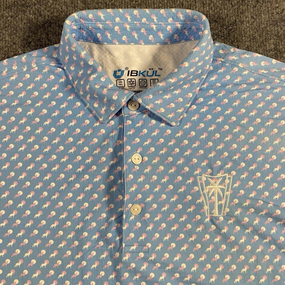 IBKUL Mens XL Wolf Howling at Moon All Over Print Stretch Fabric Golf Polo Shirt